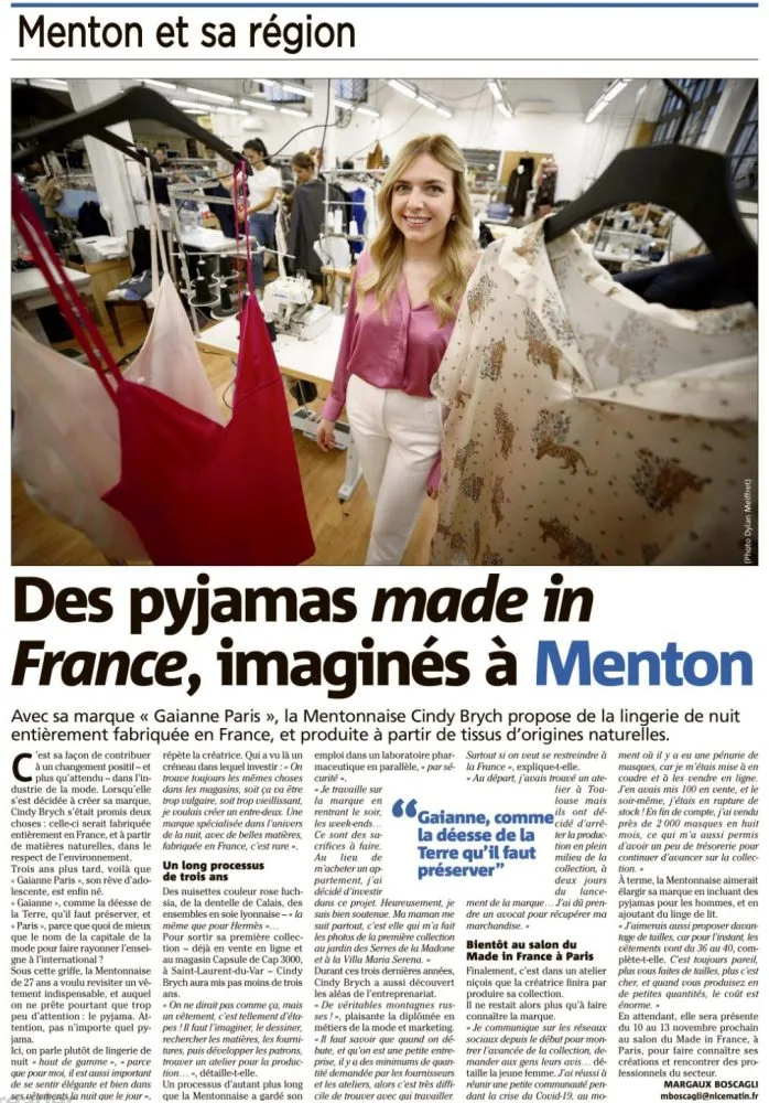 Article Gaïanne lingerie nuit made in France