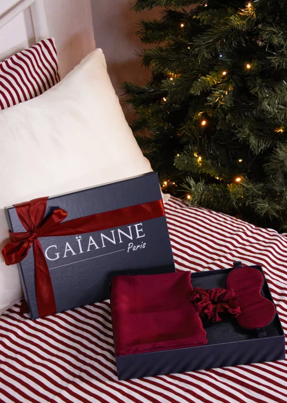 Idée cadeau de noël coffret soie bordeaux
