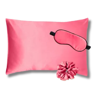 coffret cadeau taie oreiller masque nuit en soie corail