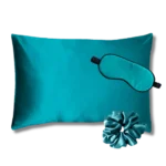 coffret cadeau taie d'oreiller masque nuit soie bleu canard