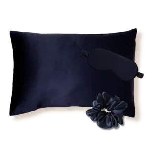 coffret cadeau taie d&#039;oreiller masque nuit soie bleu nuit