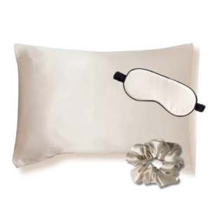 coffret cadeau taie d'oreiller masque nuit soie champagne