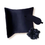 coffret taie d'oreiller masque nuit soie bleu nuit