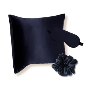 coffret taie d'oreiller masque nuit soie bleu nuit