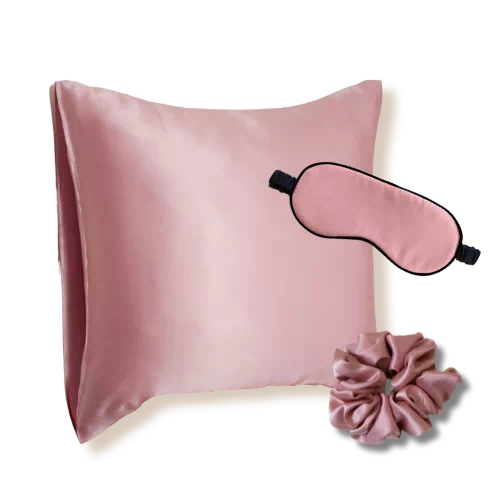 coffret taie d&#039;oreiller masque nuit soie bois de rose