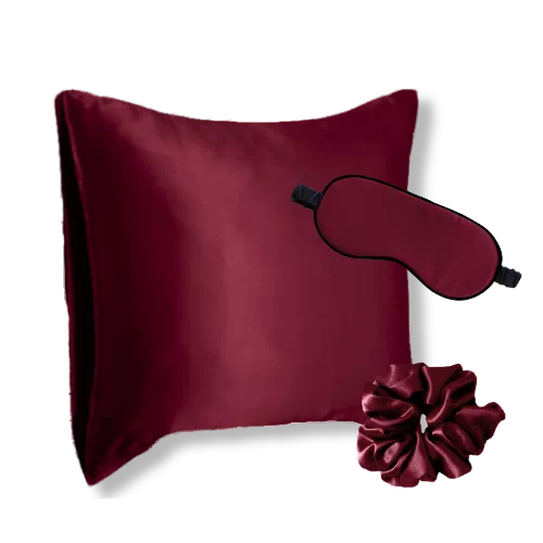 coffret taie d&#039;oreiller masque nuit soie bordeaux