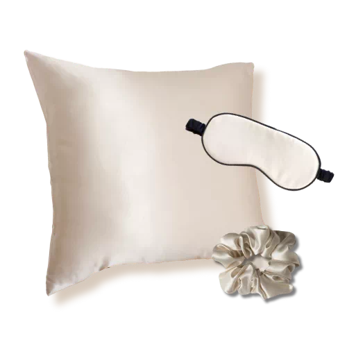 coffret taie d'oreiller masque nuit soie champagne