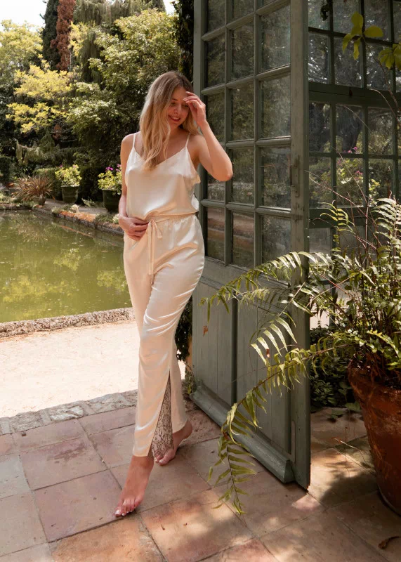 ensemble pantalon caraco soie dentelle