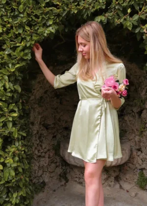 kimono soie femme vert amande