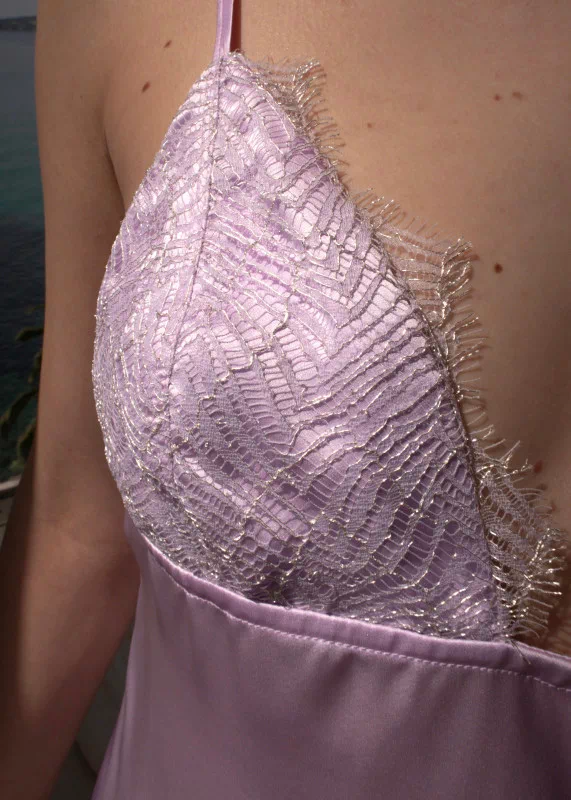 nuisette dentelle violet lilas soie