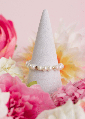 bague réglable femme plaqué or perles fete des meres