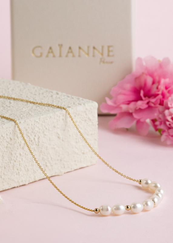 collier femme plaqué or perles fete des meres