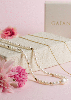 collier tendance femme plaqué or perles fete des meres