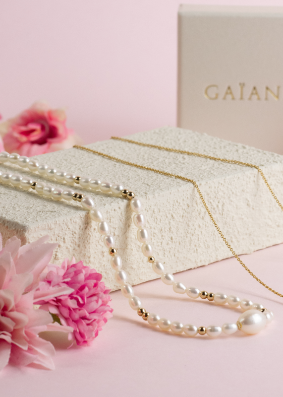 collier tendance femme plaqué or perles fete des meres